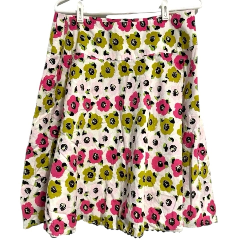 Bernardo Womens Skirt Floral Print Flowy White Pink Green